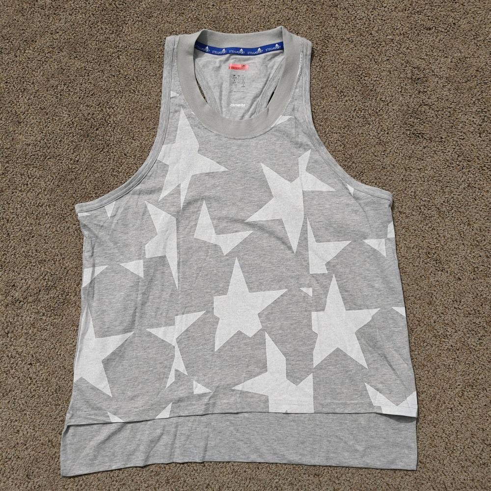 Adidas Stellasport Gray White Star Print Climalite Tank Top Womens Large NWT - Picture 2 of 10